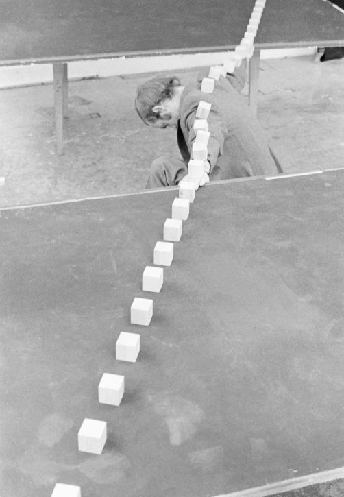 line of wooden blocks